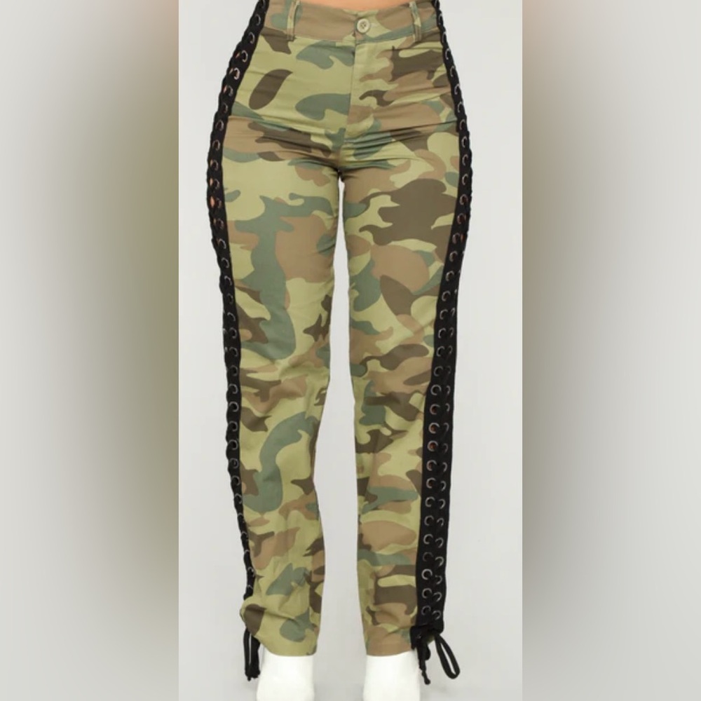Camo Lace Up  Cargo Olive Green Pants Plus  Size 3X